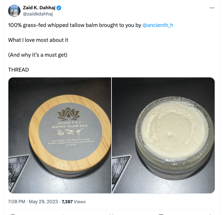 100% grassfed beef tallow balm whipped with raw honey and natural essential oils best for skin