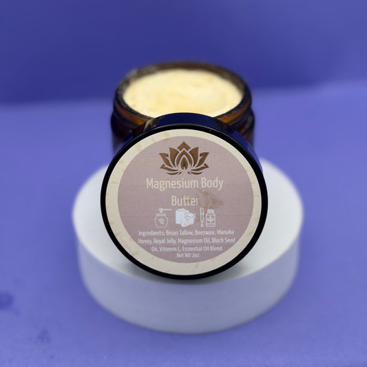 magnesium chloride infused bison tallow balm for sleep, relaxation and skin rejuvenation while you sleep