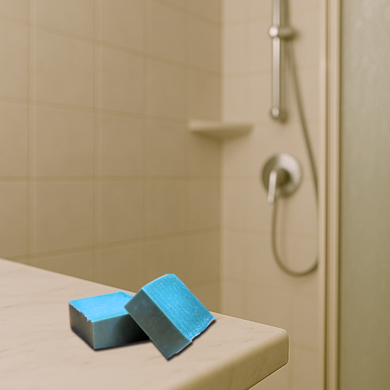 methylene blue tallow soap bar in shower