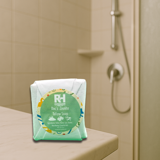 zeolite tallow soap in the shower