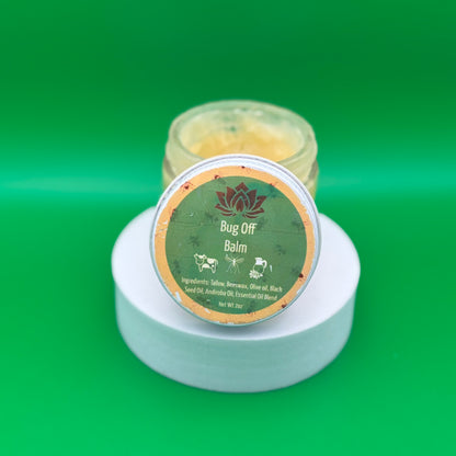 DEET-free insect repellant bug balm with grass-fed beef tallow, beeswax, black seed oil & amazonian andiroba oil for all-natural protection.