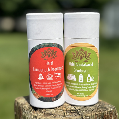 100% natural halal tallow deodorant – aluminum-free, long-lasting freshness, and skin-nourishing ingredients.